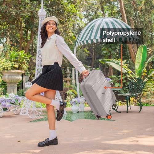 Image of Nasher Miles Paris Hardshell-Sided Polypropylene Cabin Luggage Grey 20 Inch |55Cm 8 Wheel Inline Trolley Bag, Small