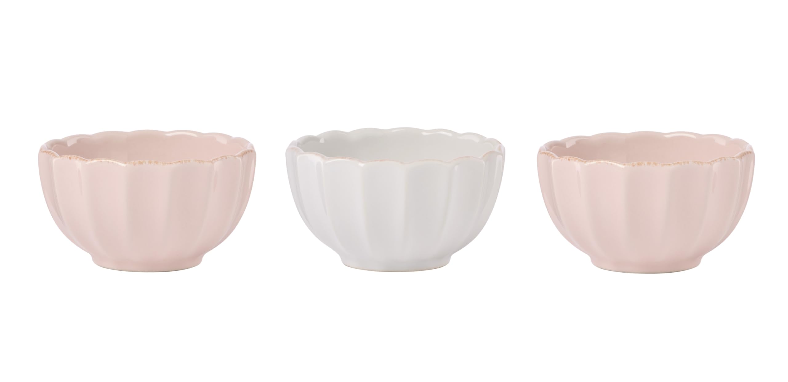 Lenox Serving Bowls Set, French Perle Scallop Mini Bowls, Set Of 3, Stoneware Material, Home, Dish Sets, Dinner Dishes, Kitchen And Dining, Dish Sets, Ramen Bowl, Salad Bowl (Pink, 3 Pieces)