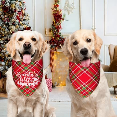 Agroon Christmas Dog Bandanas XLarge 2PCS, 4 Pattern Holiday Stripe Scarf - 2