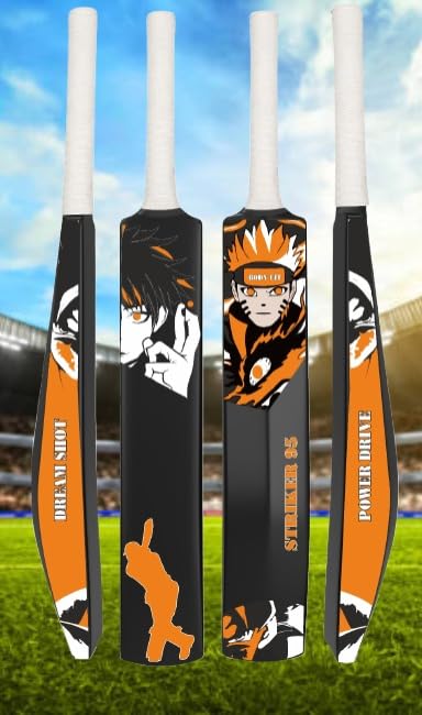 Image of Bodyfit Heavy Duty Plastic Premium Cricket Bat for Men, Women & Children | Lightweight| Full Size| | Hard Plastic Bat| Premium Cricket Wicket Set l 3 Stumps+2 Bails+1 Stand Set. (Black-F Orange)