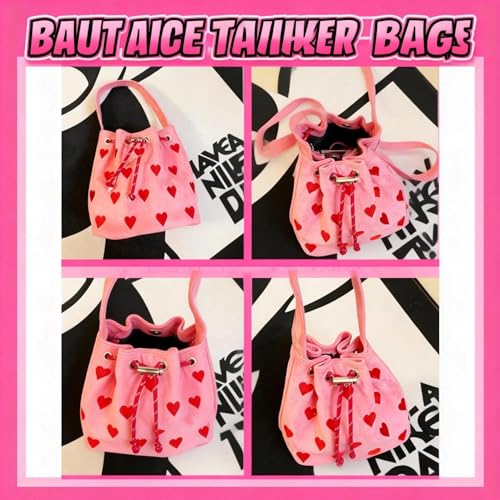 Bolso Tote de lona con bordado de corazón rosa miniatura 4
