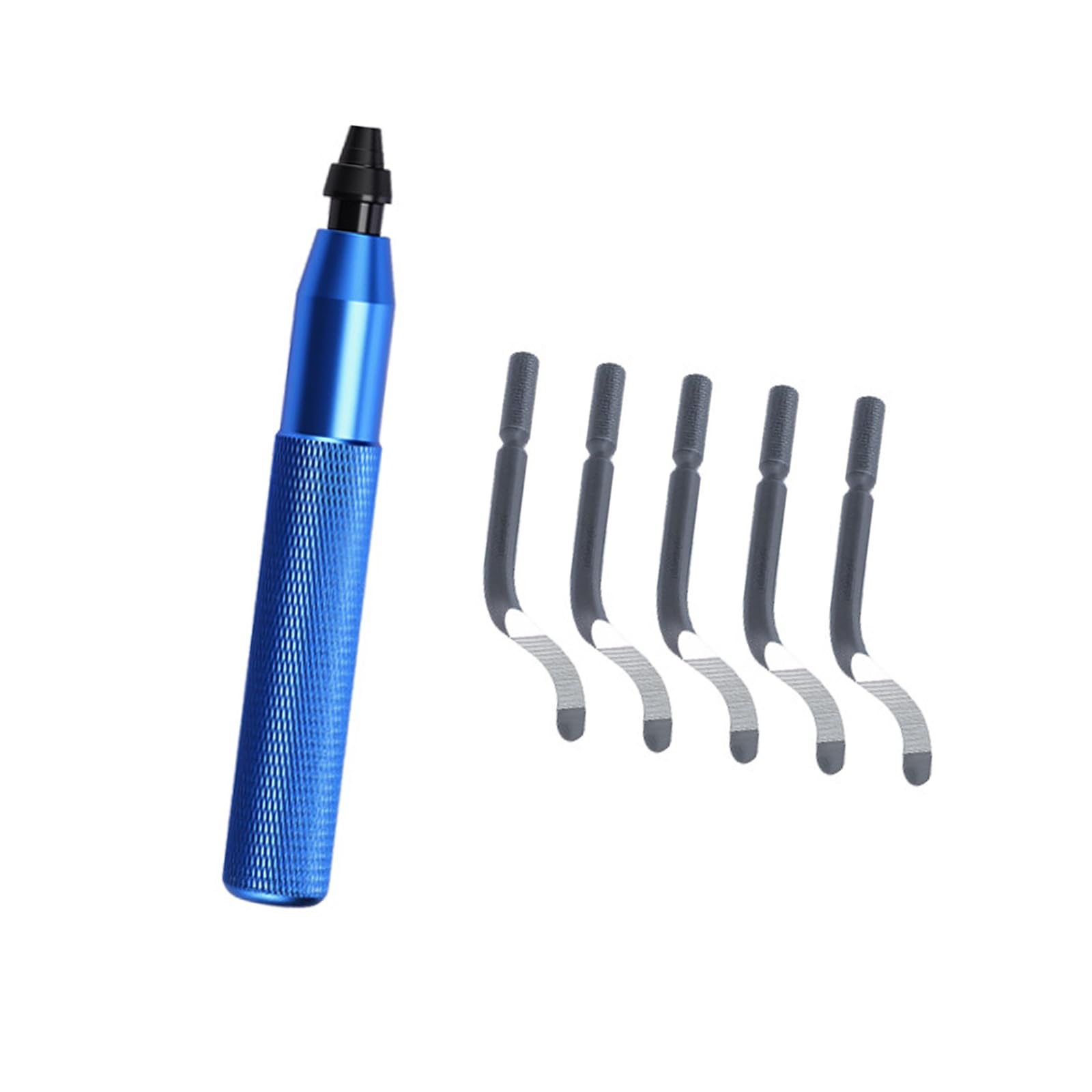 Mllepjdh Blue Hand Deburring Tool For Metal And Polymer Work, Inner Hole Scraper Set With Textured Handle And 5 Curved Inserts For Controlled Trimming Inner Hole Scraper Burr Removal Hand Tool Chamfer Insert