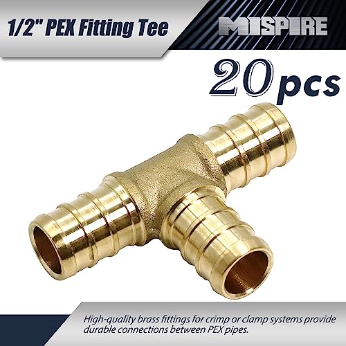 Image of 1 /2 Inch Tee PEX Brass Crimp Pipe Fitting 20Pcs, No Lead Brass PEX Tubing Fitting