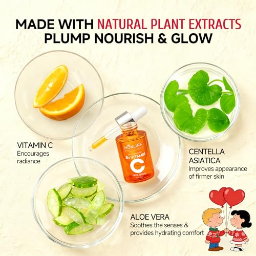 Vitamin C Face Serum & Essence by HONLINK, 5X Vitamin C with Niacinamide & Hyaluronic Acid, Lightweight Hydrating Serum for Dull Skin, Uneven Tone & Pores, Valentine’s Day Skincare Gift for Her