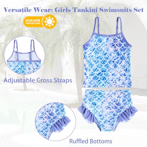 Funnycokid Girls Swimsuit 3 Pieces Long Sleeve Rash Guard Set Tankini Bathing Suits Summer Kids Swimwear 3-10 Years4