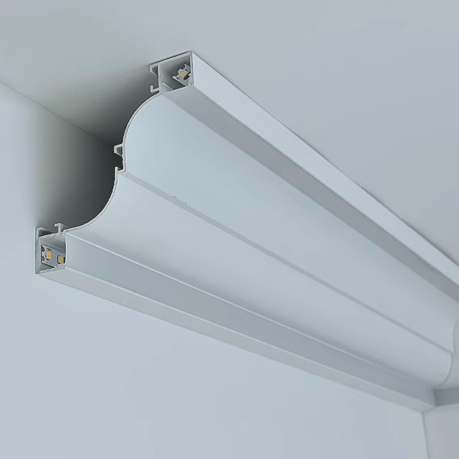 Canal de tira LED de aluminio para iluminación indirecta, moldura de techo de cala, arandela de pared decorativa, difusor de zócalo, 11,5 m de longitud