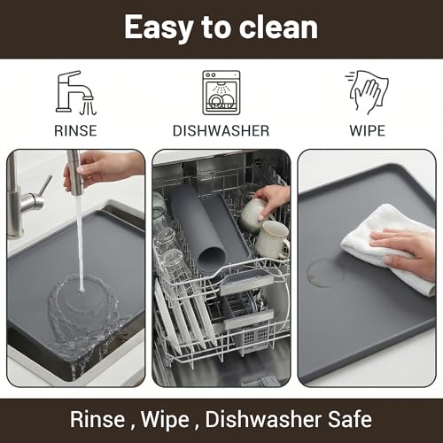 Image of ZJWZLG Silicone Coffee Mat for Countertop, 16x16 inch - Heat Resistant Espresso Machine Mat with Raised Edge, Non-Slip Waterproof Station Pad, Compact Coffee Bar & Kitchen Accessories - Grey