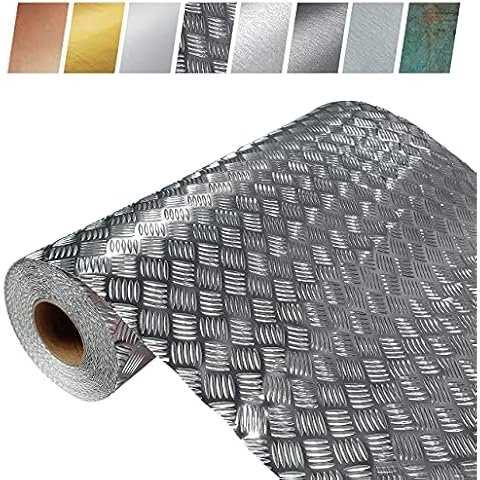 DecoMeister Klebefolien in Riffelblech-Optik Riffeblechlfolien Deko-Folien Riffelfolie Selbstklebefolie Möbelfolie Selbstklebend 45x150 cm Riffelblechfolie Silber Metallic Hochglanz Cover
