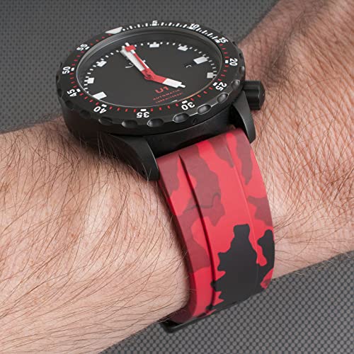 Image of StrapHabit Quick Release Rubber Watch Strap Band FKM 20mm 22mm 24mm (Red Camo, 22mm)