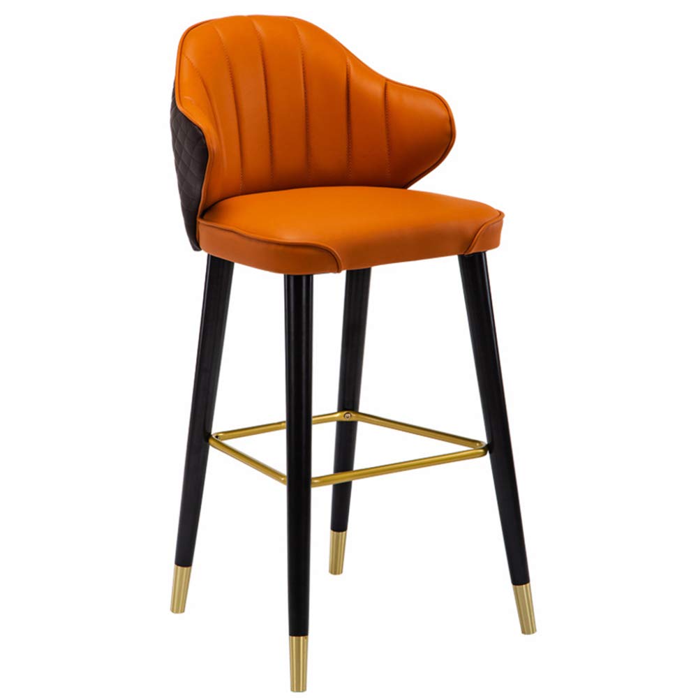 Moderno taburete de bar para encimera de cocina con asiento de piel sintética y patas de metal, taburete alto para barras, color beige (65 cm)