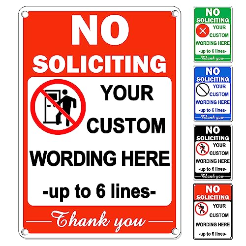 KK JONEIN Custom No Soliciting Sign 10'x7', Metal Sign Customized for Front Door, Funny Personalized No Soliciting Sign, Waterproof and Rust-resistant Aluminum Signage