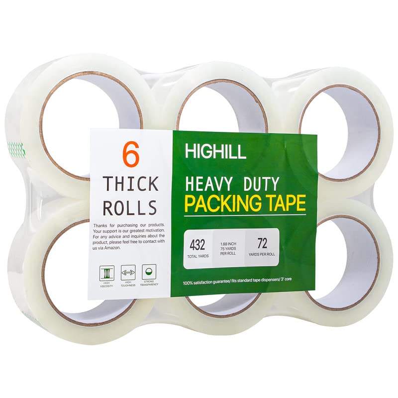 Photo 1 of Heavy Duty Packing Tape Thicker Clear Packing Tape for Shipping Packaging Moving Sealing 6 Rolls, Total 432Y 2.5mil, 1.88 inch x 72 Yards 6Pack-432Yard