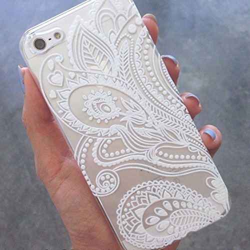Meily♥TM Fashion Henna White Floral Flower Plastic Case Cover Skin for iPhone 5 5S