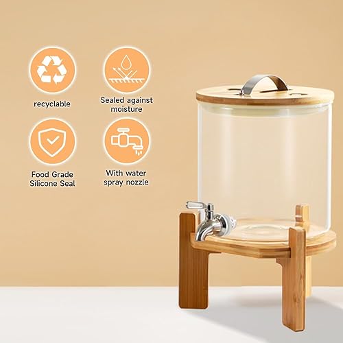Miniatura 5 de Dispensador de bebidas, dispensador de bebidas de vidrio de 1.5 galones con soporte, dispensador de agua de vidrio con espiga, dispensadores de