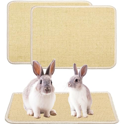 KABASI 2PCS Rabbit Scratcher Mat, Natural Bunny Chew Toys Scratching Pad for Nails Teeth Care, Small Animal Cage Mats Bedding Sleeping Nesting Toys, Sturdy Bunny Grinding Claw Boards, 16x12 in