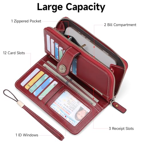 Wallets for Women Leather Credit Card Holder with RFID Blocking Holder Bifold Wristlet Clutch Wallet3