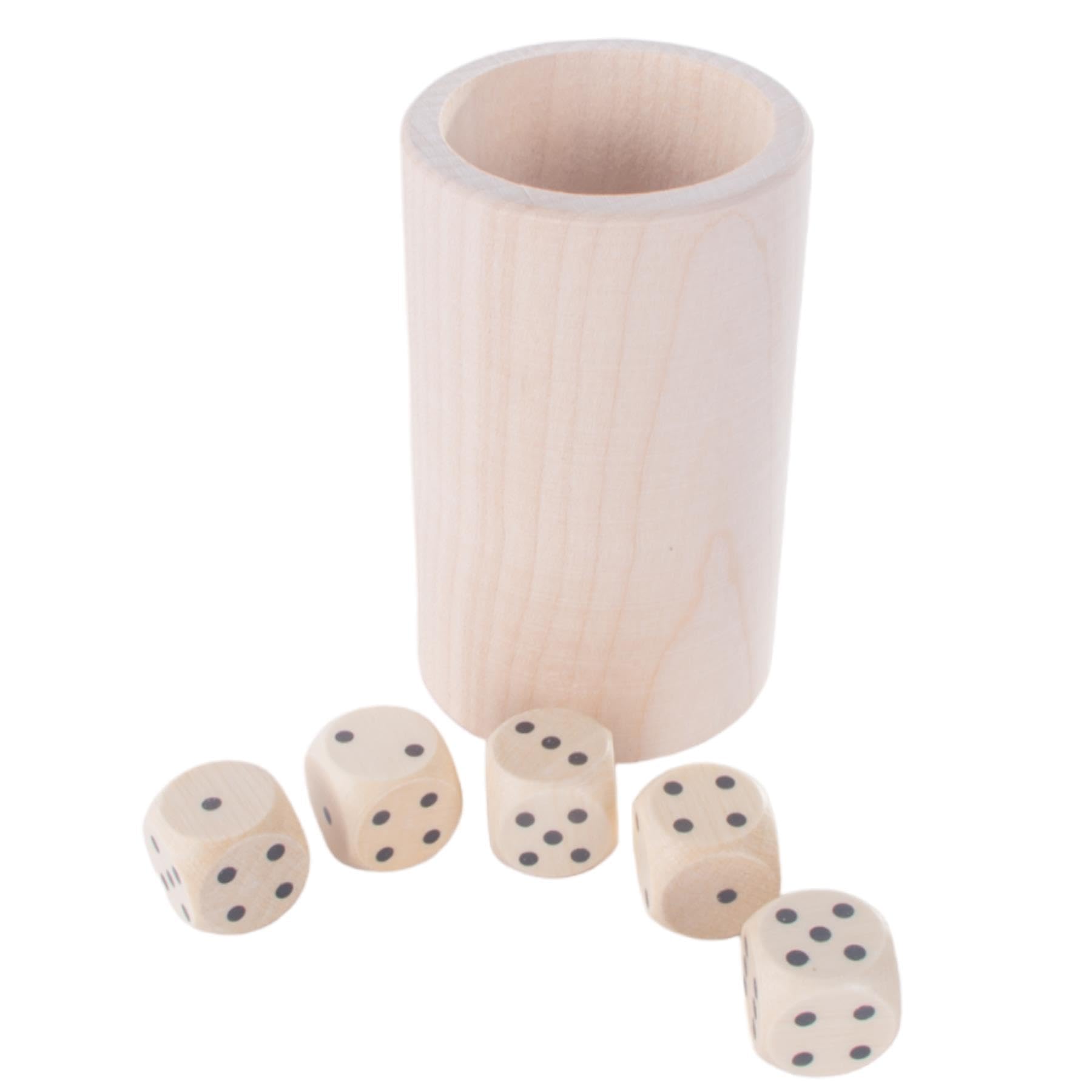Woodeedoo Natural Wooden Dice Shaker Cup With 5 Standard Dot Dices Unfinished Beechwood Rolling Pot For Painting Staining Varnishing Craft Personalised Board Games Casino Party Fun