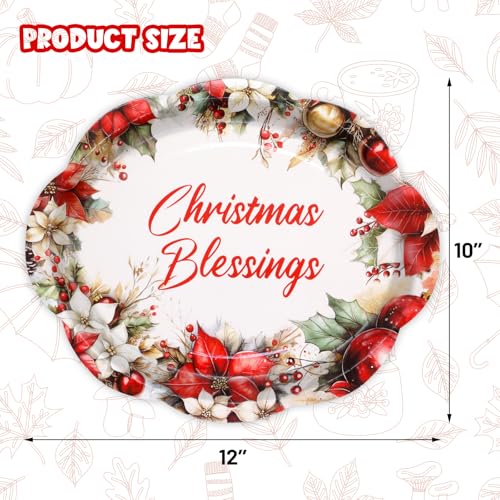 Fancy Land 24 Pcs Christmas Oval Paper Plates 10 x 12 Inches Large Christmas Blessings Disposable Dinnerware Holiday Party Supplies Decor – Image 4