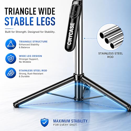 Image of CIRYCASE Phone Tripod, Flexible Tabletop & Travel Tripods with Wireless Remote, 360 Rotating Portable (Selfie Tripod Handle Grip with Light)