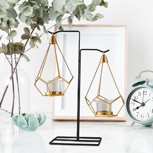 Suspended Candlestick Holder - Ceiling Mounted Candles Stand, Hanging Lantern Sconce | Geometric Metal Basket Candle Holders, Iron Hangings Basket Lantern Metal Candlesticks Cup for Patio Tree Window