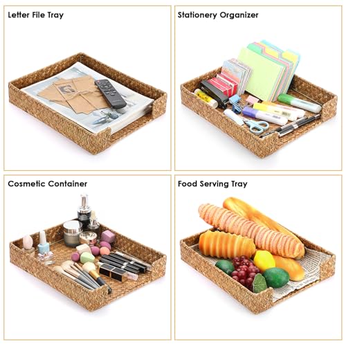 Bac à courrier en jonc de mer panier rangement documents corbeille papier caramel BTSKY - 8
