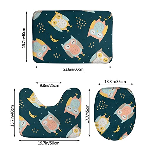 DIRYKILP Badematte + Konturmatte + Toilettendeckelbezug, Süße schlafende Eule 3 Stück Badematte Set, mit rutschfester Unterseite – Bild 4