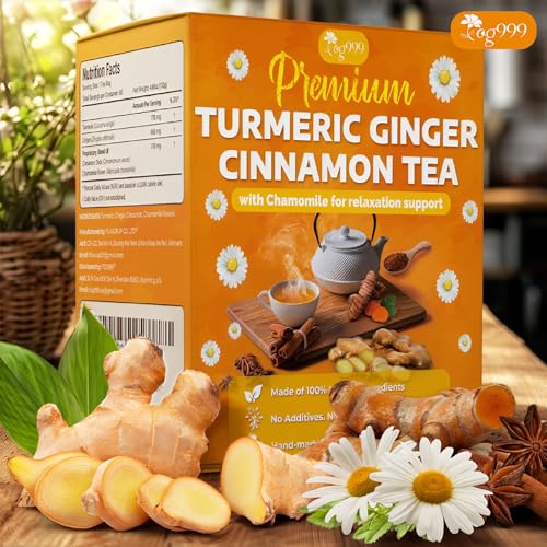 Image of TOG999, Turmeric Ginger Cinnamon Tea Bags | 60 Count | Herbal Blend with Turmeric, Ginger, Cinnamon Stick & Chamomile Flowers for Relaxation | Naturally Flavorful, Caffeine-Free | Packed in Paper Box