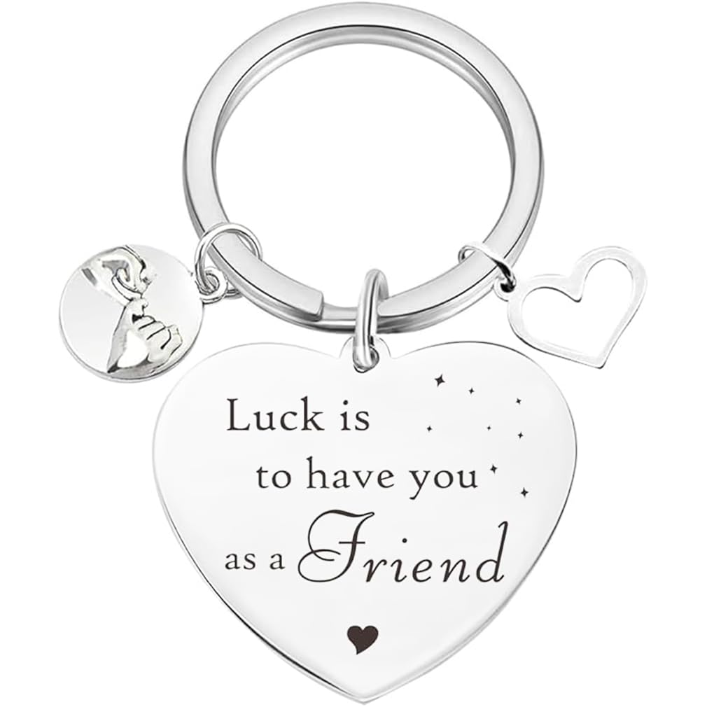 Tecreo Girls Silver Friendship Key Ring Gifts For - Luck Is To Have You As A Friend Friendship Keychain Gift Best Friend Gift For Birthday Gifts For Best Friend Bff Gift Teenager Gift, Heart Pendant
