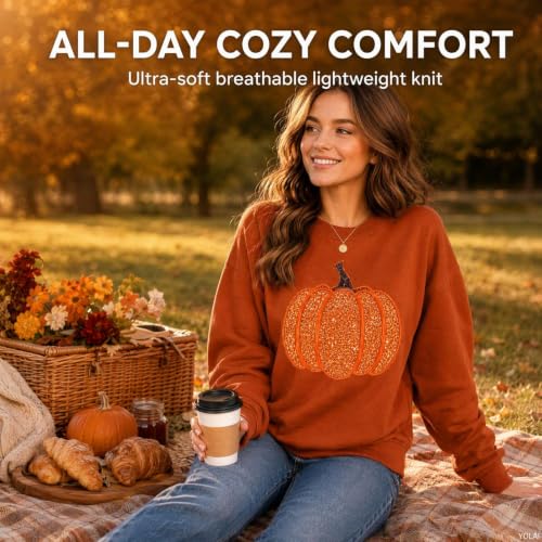 YOLAI Halloween Sweatshirts For Women Cute Sequin Pumpkin Fall Pullover Orange-A 3Xl - image 2