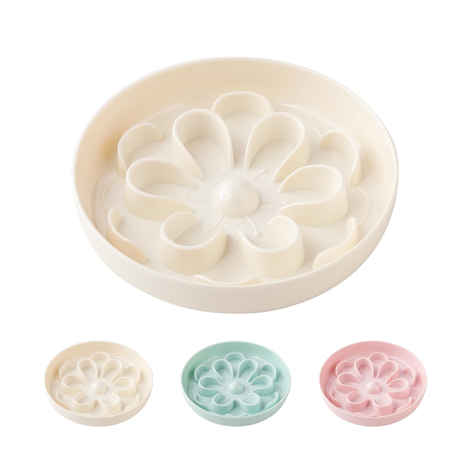 Comedero Antivoracidad para Gato Pequeño - Cuenco de Alimentación Lenta - Anti Vómitos - Plato Interactivo con Laberinto Floral - Tazón Antideslizante de Melamina - Blanco