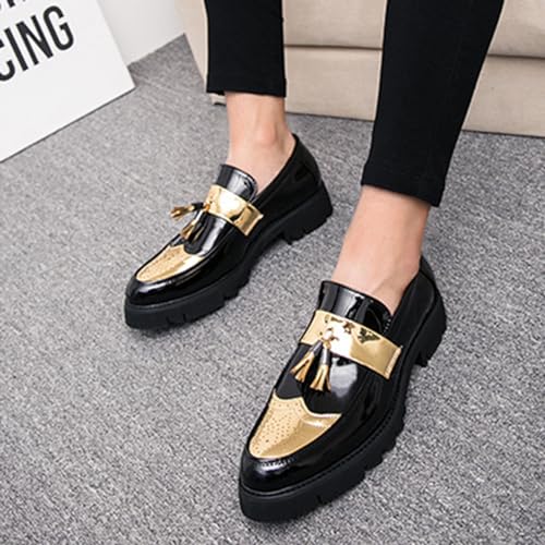 Men's Patent Leather Platform Slip-On Penny Loafers Shoes, Fashion Round Toe Tassel Non-Slip Lug Sole Dress Shoes,for Party Dating Prom2