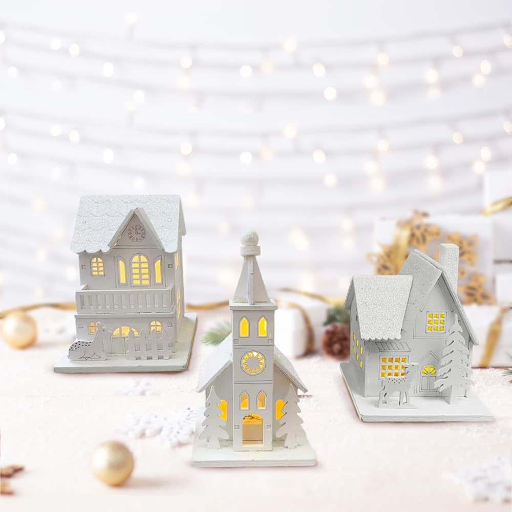 2 decorazioni natalizie in legno con luci a LED, fai da te, per il
