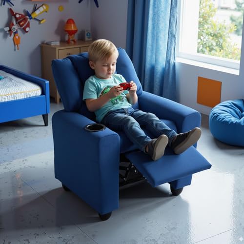 Image of Kids Chair Leather Recliner Sofa w /Cup Holder, Anti-Slip Feet, Adjustable Backrest & Footrest for Kids /Children /Toddlers, 3+ Age Group, Up to 157lbs, Black /Pink /Beige /Brown
