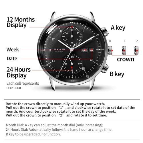 Image of FEICE Men's Mechanical Analog Watch Bauhaus Automatic Watch Stainless Steel Self-Winding Wrist Watches Casual Dress Watches for Men with Leather Bands Date Calendar -Fm121 (Black-2)