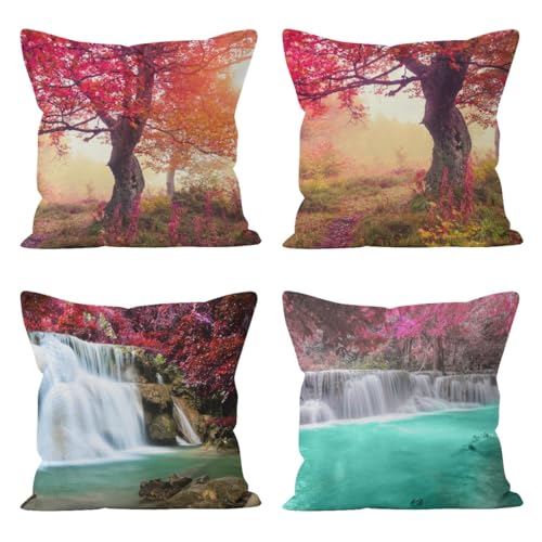 Housse coussin de lin vintage 50x50cm au décor naturel de cascade - 2