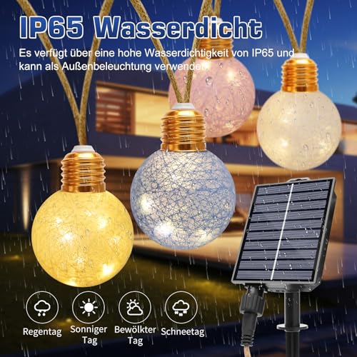Coomoors Guirnaldas Luces Exterior Solares, 8M 16 LED Guirnalda Luces Solar IP65 Impermeablet, 8 Modes Interior y Exterior Cadena de Solar para Jardín, Patio, Bodas Decoración(Blanco Calido) - imagen 5