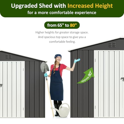 Image of DAUSOLA 8.19x12 FT Outdoor Storage Shed, Metal Garden Tool Shed with Updated Frame Structure and Lockable Doors, Ideal for Backyard Garden Patio Lawn, Grey