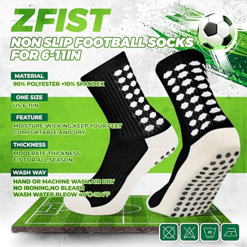ZFiSt Grip Socks Soccer,4Pairs Grippy Sock for Men Women,Non Slip Athletic Soccer Socks for Football Basketball Yoga 6-11in3