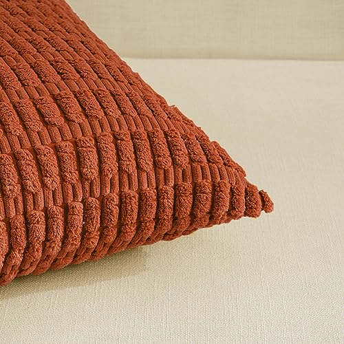 Rustic Boho Burnt Orange Decorative Throw Pillow Covers for Couch, Bed, or Sofa - Set of 4 - 24x24 Inch Square Cushion Cases for Farmhouse Home Decor - Soft Plush Corduroy - 60x60 cm