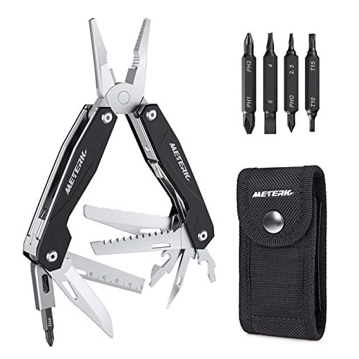Multitool Meterk 24 in 1 Pocket Knife Multitool for Men Small Multi-Tool Plier Bottle Opener Screwdriver Saw with Safety Locking Design Nylon Sheath for Camping Fishing Outdoor Survival Simple Repair