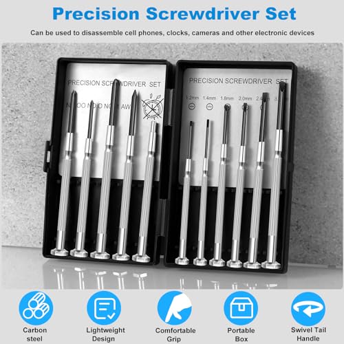 Image of 11 Pcs Small Precision Screwdriver Set, Tiny Screwdriver Set, Mini Screw Driver Kit with Slotted and Phillips Heads, Ideal for Watch, Eyeglasses, Toys, Electronics, Computer Repair