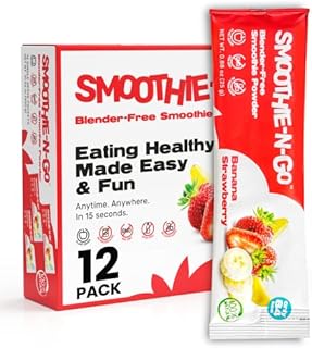 Smoothie-N-Go Freeze Dried Fruit Smoothie Mix Powder, Banana Strawberry – Healthy Snacks, Plant Based, with Real Fruits & Veggies, Vitamins & Fiber, Gluten Free, Low Calorie, Non-GMO, No Sugar Added (Pack of 12)