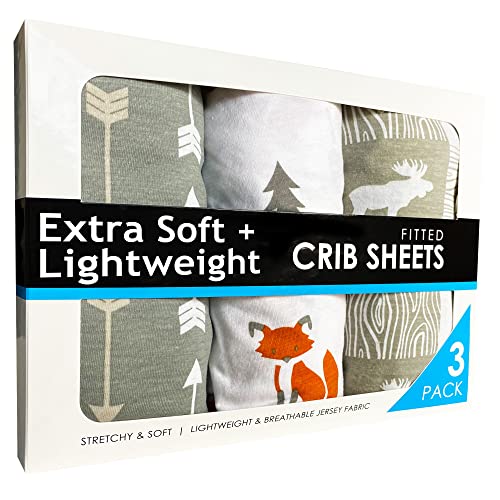 Image of GROW WILD Crib Sheet 3 Pack | Soft Boy Crib Sheets Neutral | Grey Baby Crib Sheets for Boys | Woodland Nursery Crib Mattress Sheet (Forest Fun)