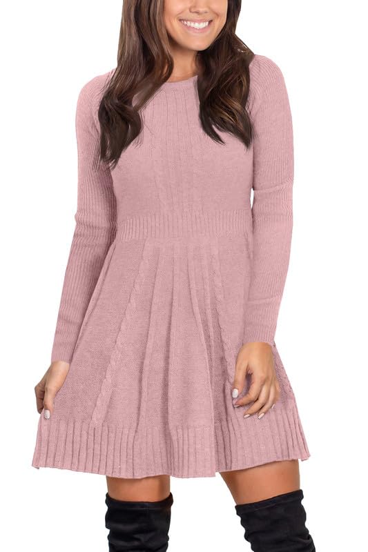 Maisolly Women Winter Cable Knit Sweater Dress Pullover Long Sleeve Flare Warm Dress
