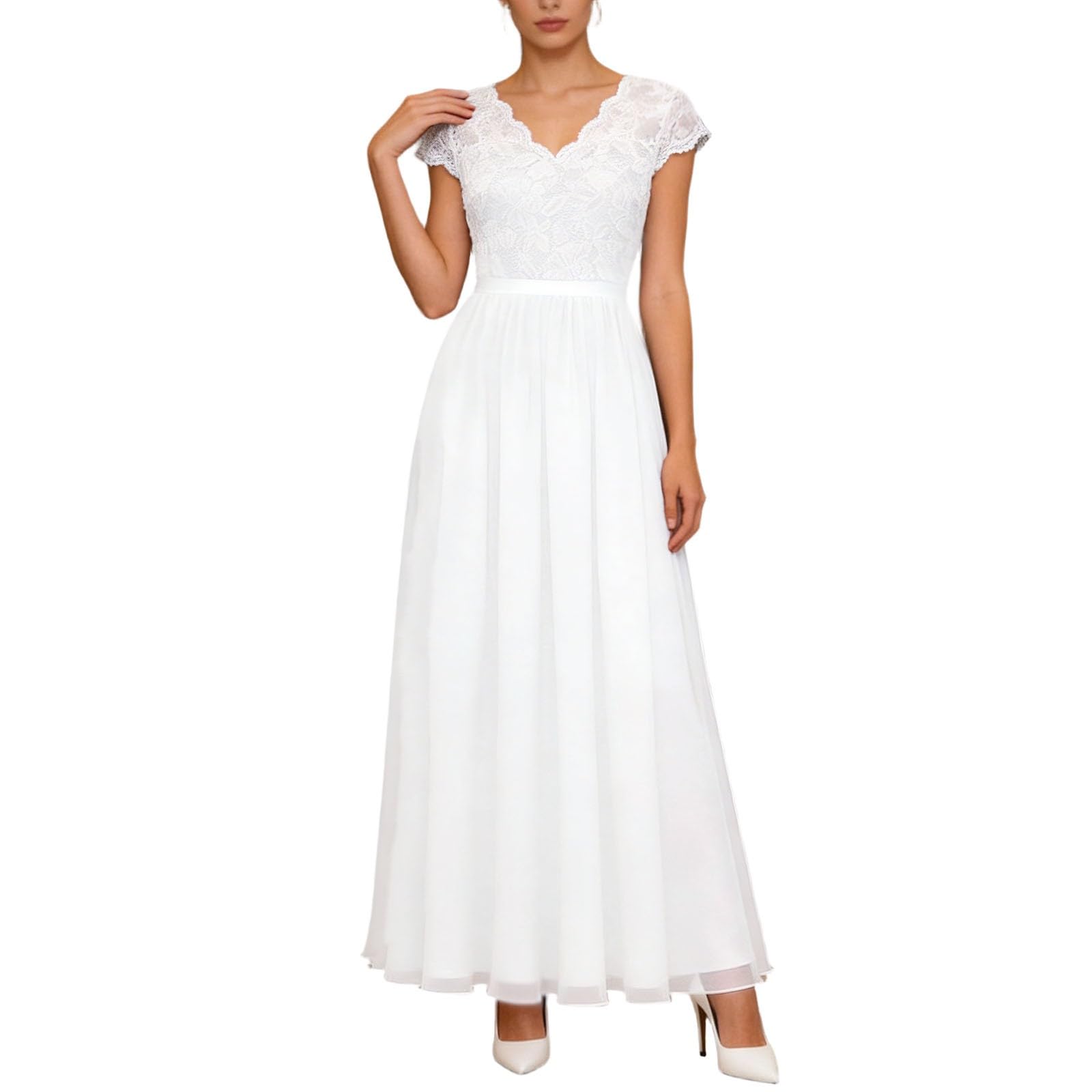 Vestido de noche largo y elegante para boda, vestido de noche, vestido de fiesta, gasa, cuello en V, línea A, vestido de baile, hasta el suelo, sexy, A5