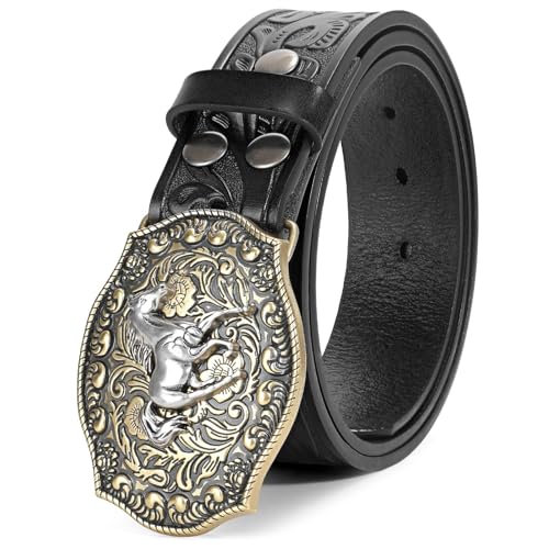 Image of BELTROAD Western Leather Buckle Belt for Men Women Cowboy Cowgirl Mens Leather Belt for Jeans Christmas Men's Belt Gifts