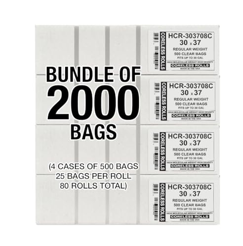 Image of Aluf Plastics 30 Gallon 8 Micron (eq) Clear Trash Bags 30 inch x 37 inch 2000 Count