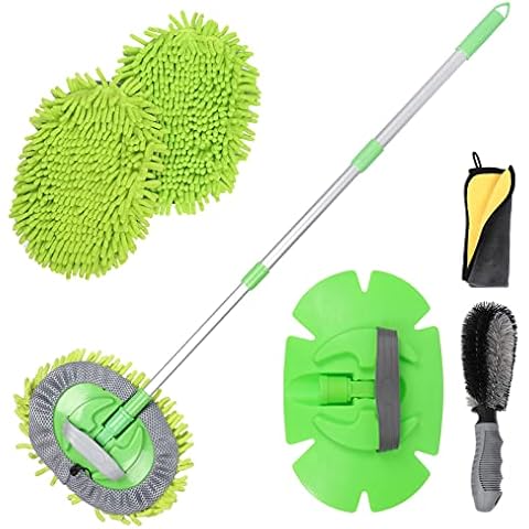 Coptiner Car Wash Brush with Long Handle, 2 in 1 Car Wash Mop Microfiber Washing Mitt Car Wash Cleaning Kit Suitable for Washing Cars Truck, Boat, SUV, RV Cover