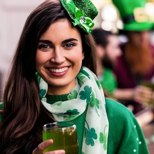 2 Pack Green Shamrock Scarf St Patricks Day Scarf Women St Patricks Day Accessories for Women,Long Clover Scarf Irish Gifts Silk Scarf Set Four Leaf St.Patrick's Scarf Saint Patricks Day Accessories4