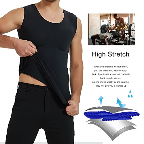 Men Padded Muscle Shirt Fake Chest Undershirts Enhancers Strong Shoulder Pads Underwear,White,M2